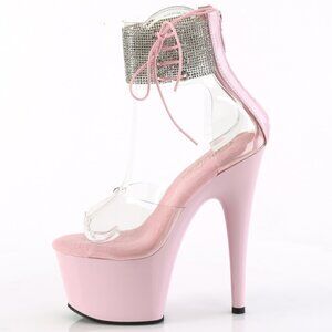Clear Rhinestone Ankle Cuff Stiletto High Heel Shoes